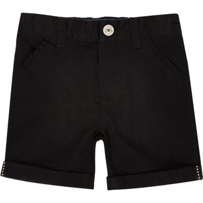 Mini boys black twill shorts